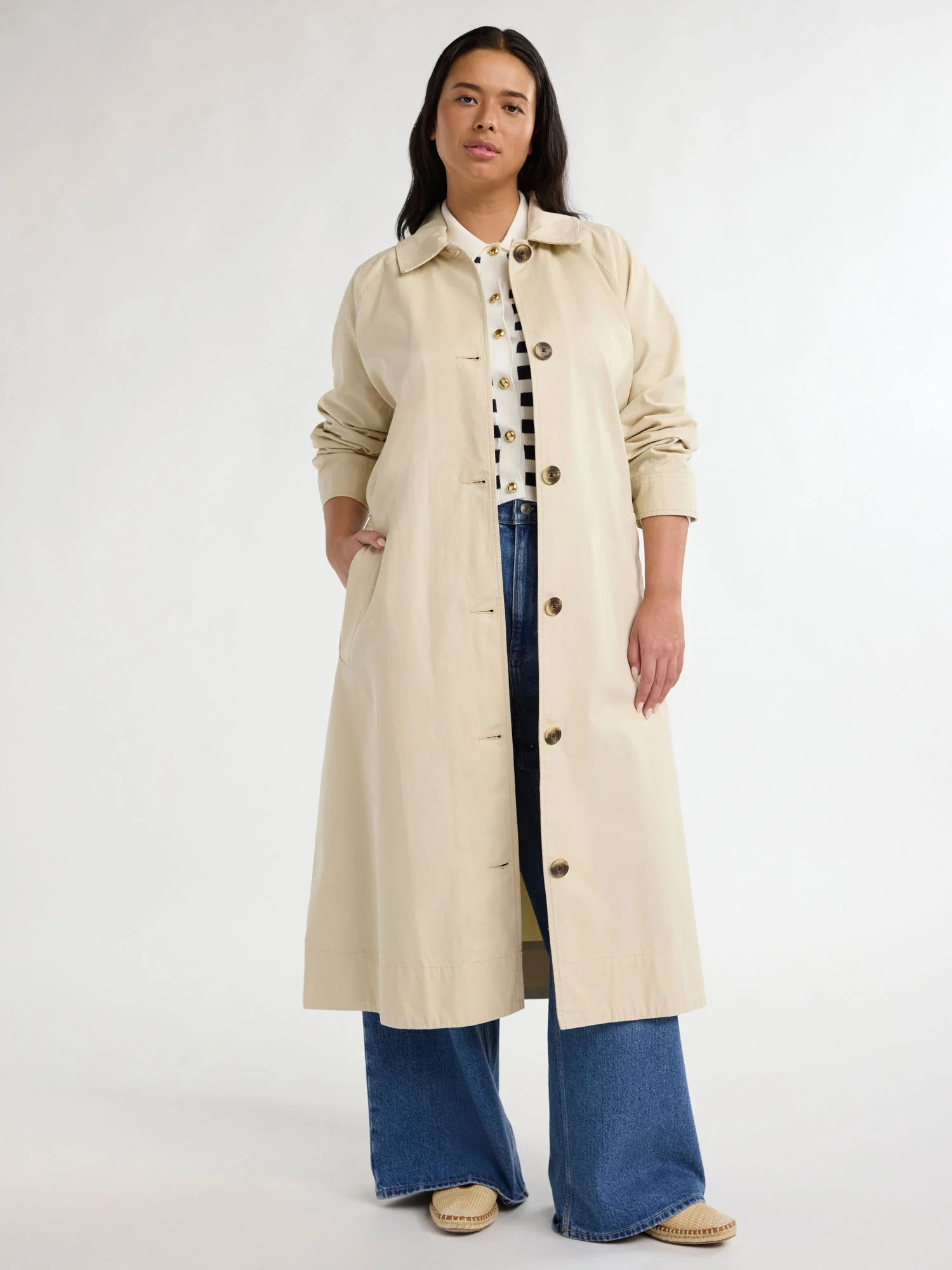 Free Assembly Women’s Plus Cotton Trench Coat, Sizes 1X-4X | Walmart (US)