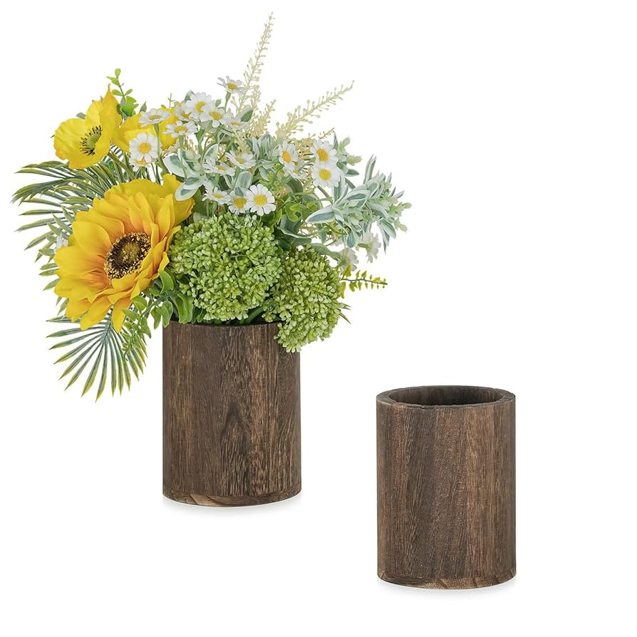 NUPTIO Wood Vases Rustic Centerpiece: 2 Pcs 5.1" Wooden Vase for Home Decor - Brown Small Vase fo... | Amazon (US)