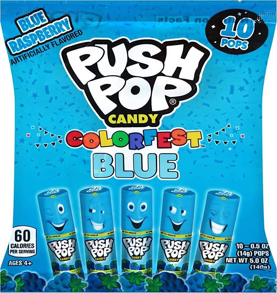 Push Pop Blue Colorfest - Blue Raspberry Lollipops Bulk Candy - 10 Count Individually Wrapped Fru... | Amazon (US)
