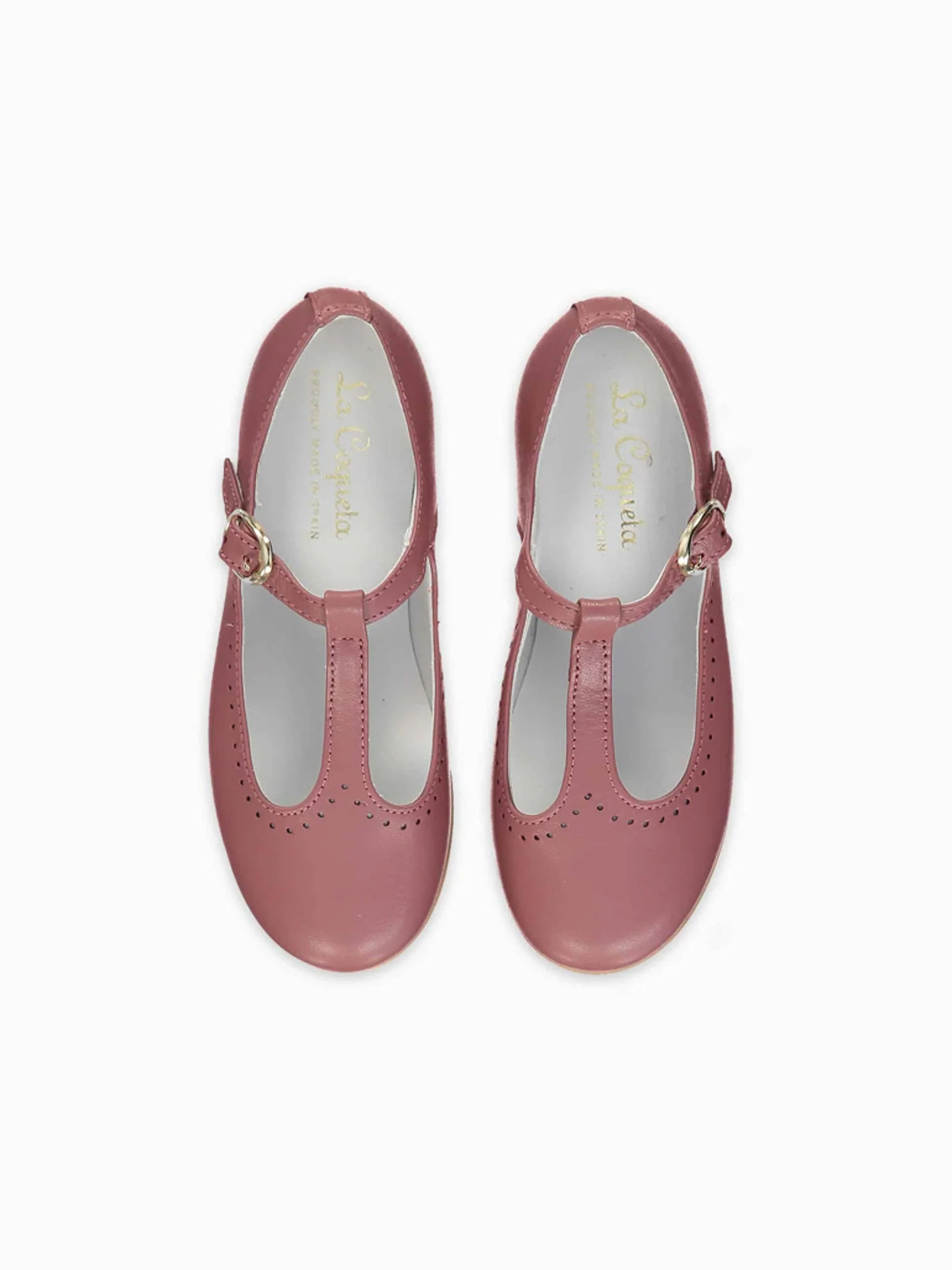 Dusty Pink Leather Girl T-Bar Shoes | La Coqueta (US)