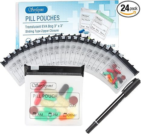 Serfeymi 32 Pcs Pill Pouch Bags for Travel Reusable Plastic Bags 3 x 3 Inches 12 mil (Double Side... | Amazon (US)