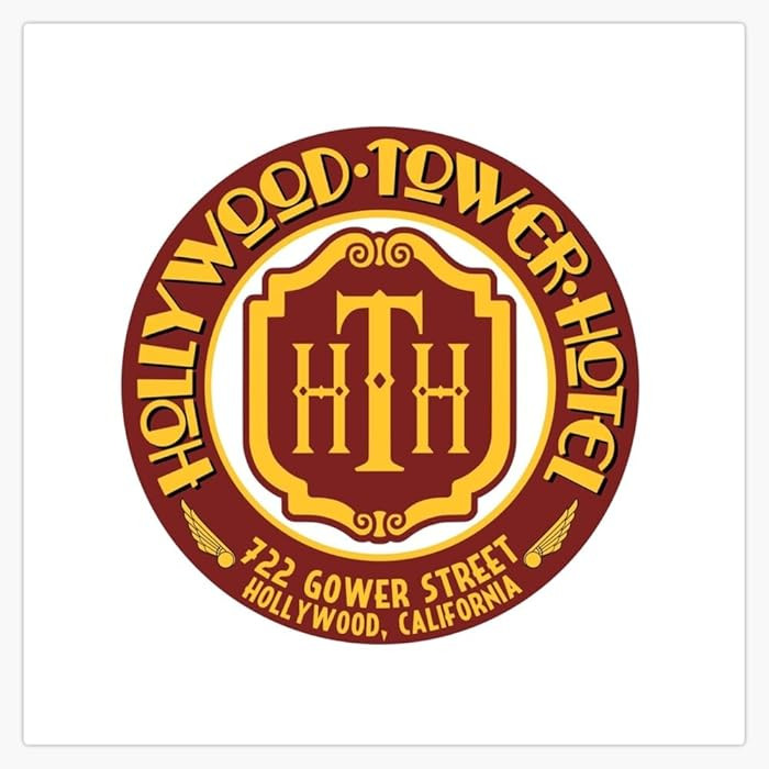 Hollywood Tower Hotel Vintage Circle Logo Design Retro Travel California Tourism 5" Vinilo Adhesi... | Amazon (US)