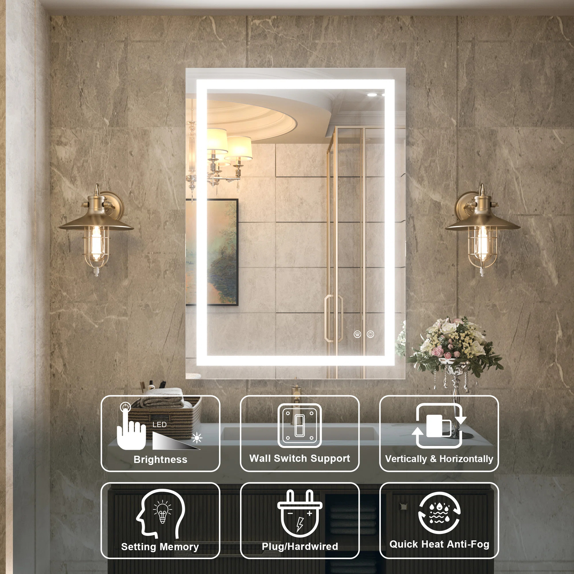 Orren Ellis Martrez Frameless LED Lighted Bathroom / Vanity Mirror with Brightness Adjustable, Me... | Wayfair North America