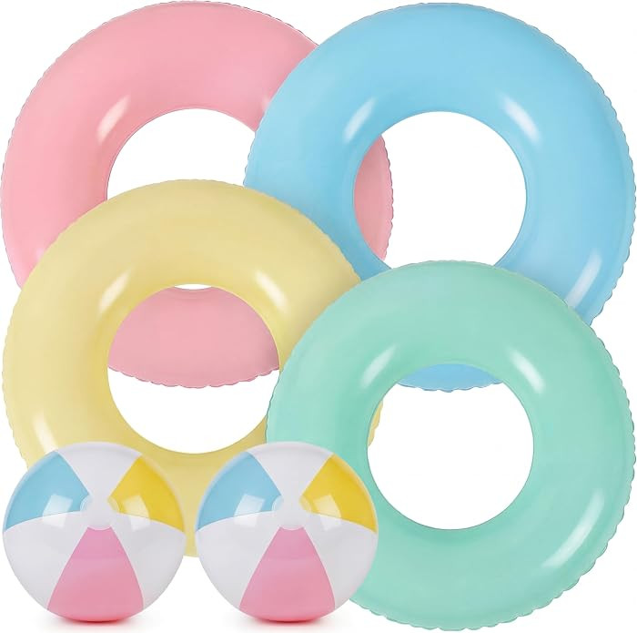 Inflatable Pool Floats Pastel Beach Balls Bulk 30'' Swim Tubes Rings Jumbo Beach Balls Macarons C... | Amazon (US)