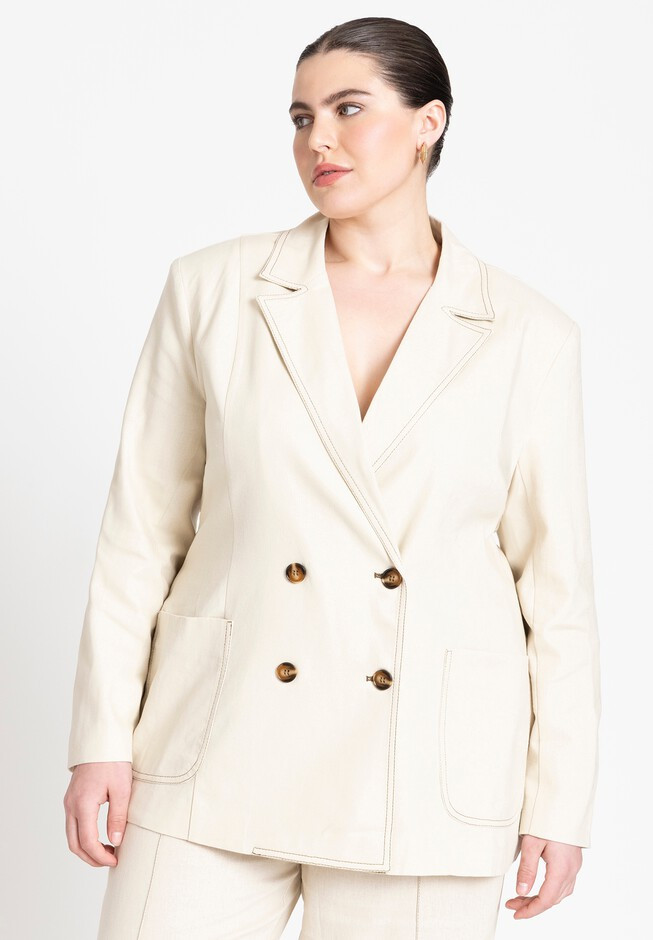 Topstitch Detail Linen Blazer | Eloquii