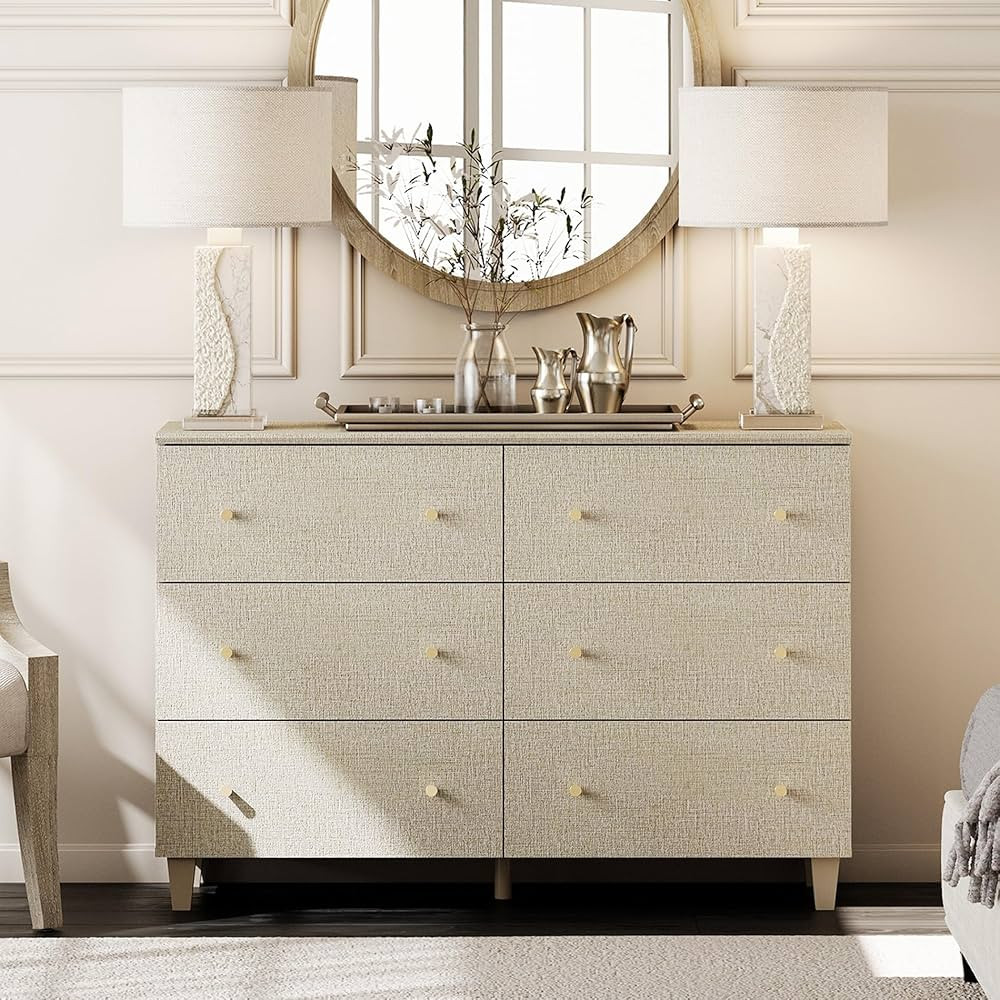 WAMPAT Dresser Chests for Bedroom, Modern Wood Chest of Drawers, 6-Drawer Double Dresser for Stor... | Amazon (US)