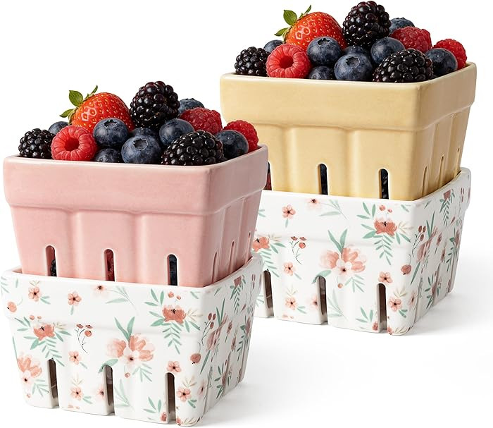 AELS Ceramic Berry Basket, Farmhouse Fruit Bowl Container for Fruit & Vegetables, Farmers Market,... | Amazon (US)
