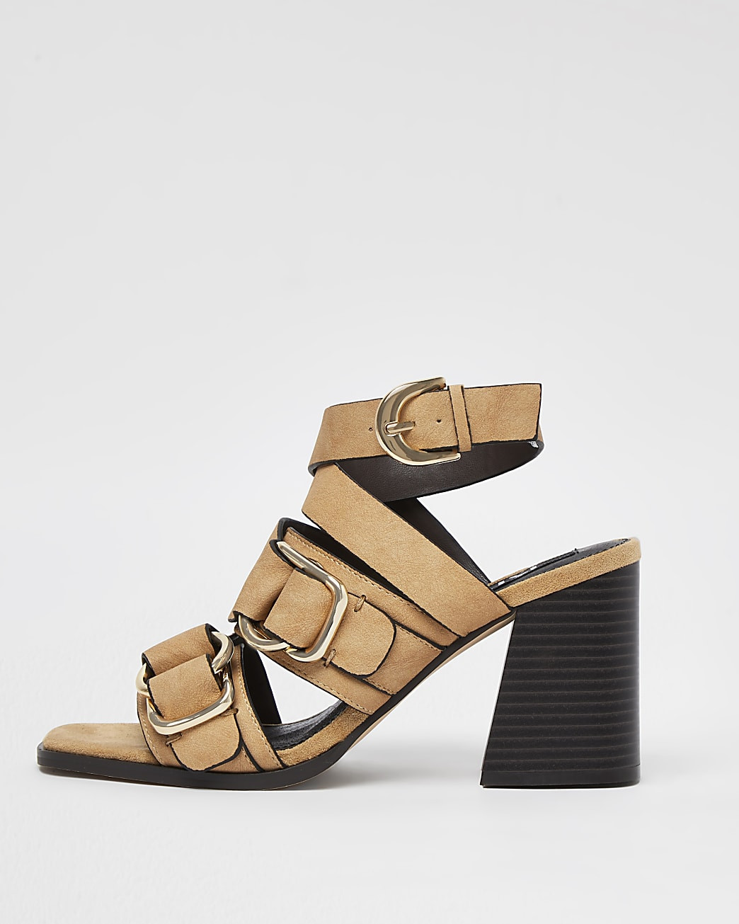 River Island Womens Beige buckle block heels | River Island (US)
