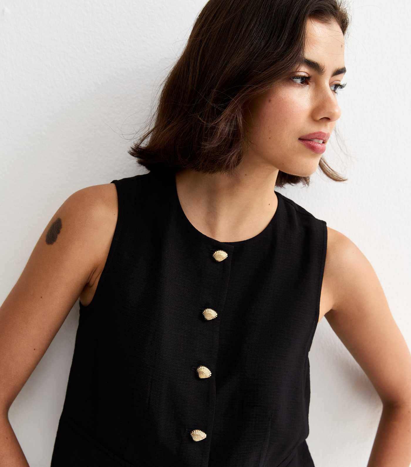 Black Shell Button Waistcoat | New Look | New Look (UK)