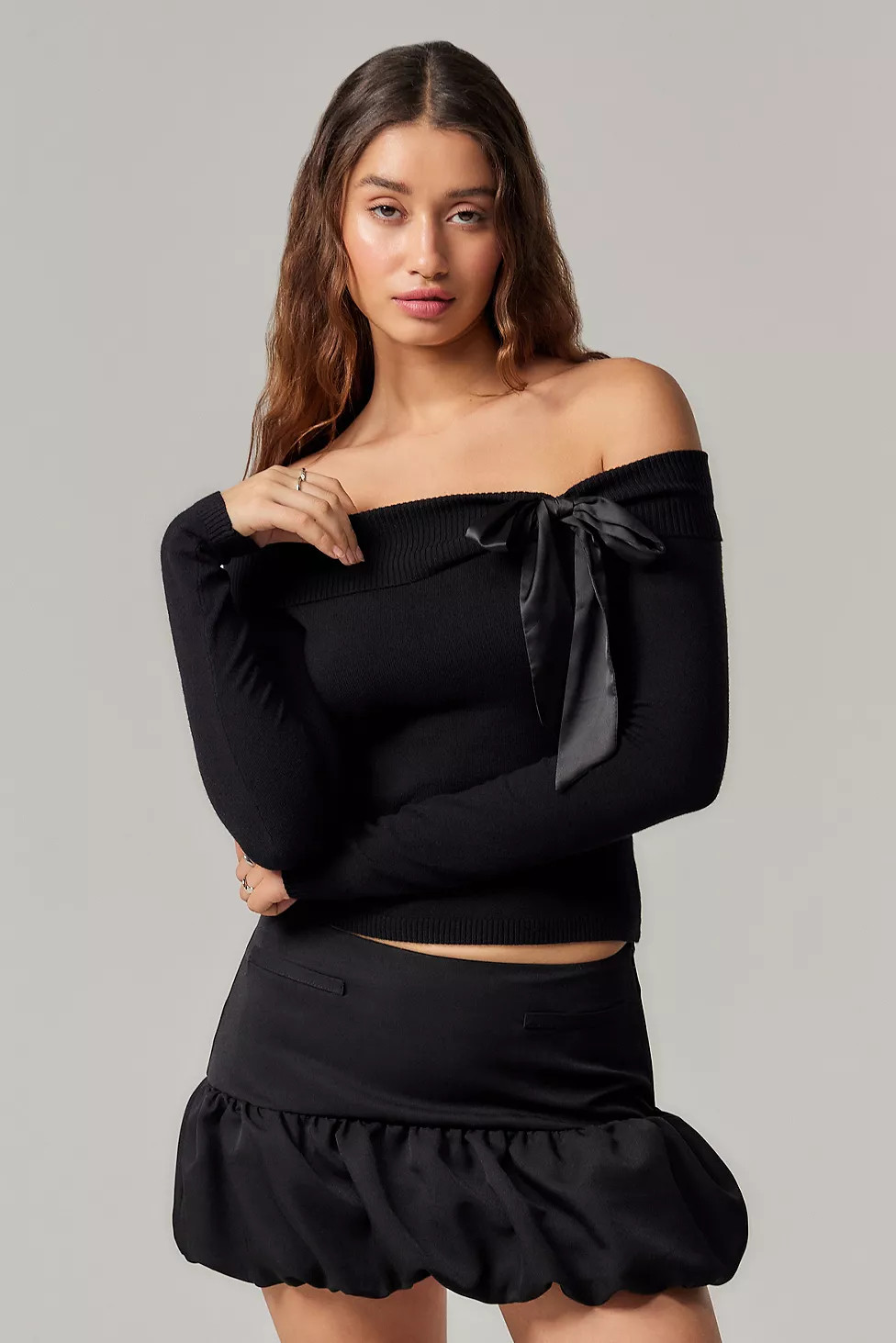 Motel Orianna Black Knit Top | Urban Outfitters UK
