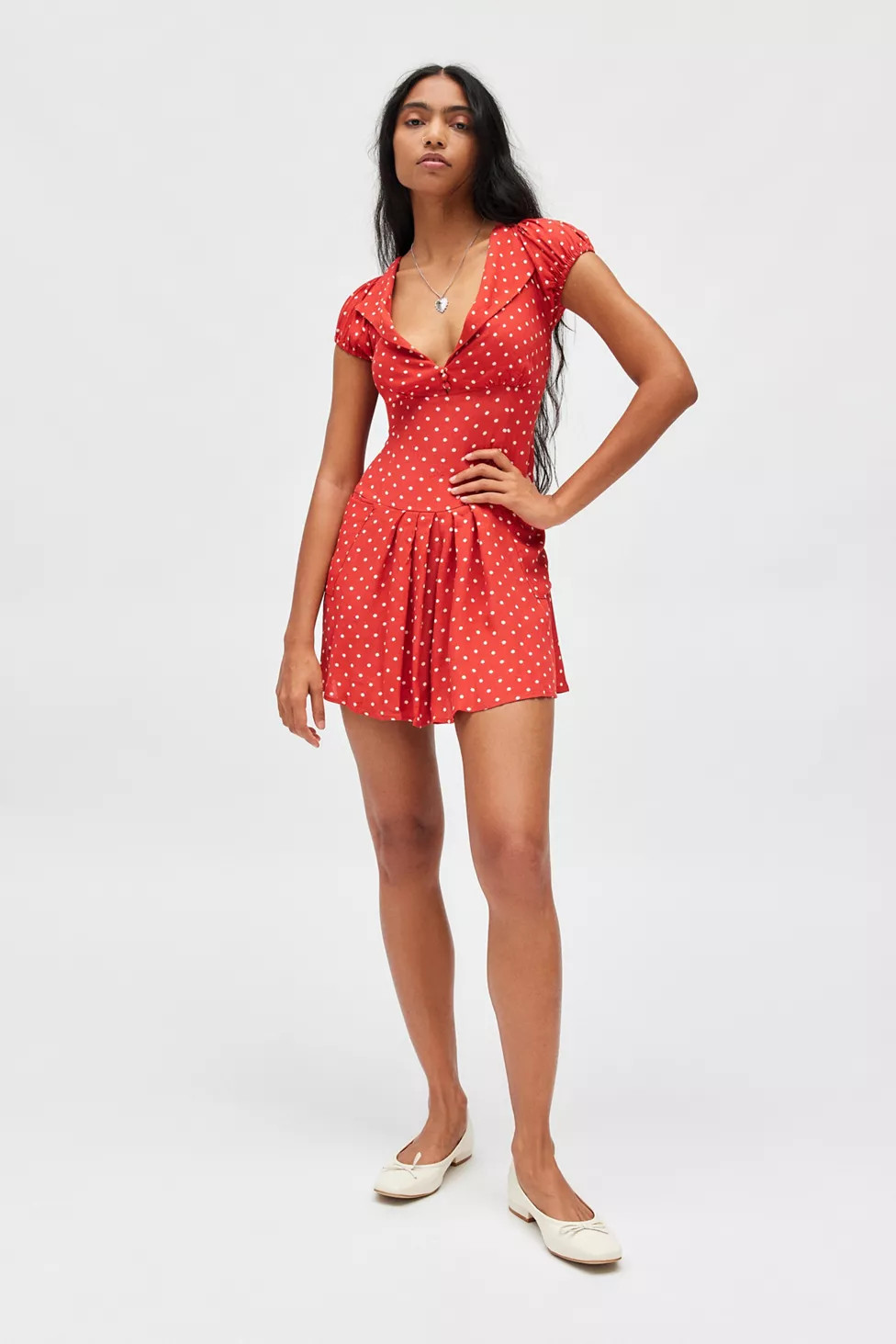 Kimchi Blue Vera Polka Dot Drop Waist Mini Dress | Urban Outfitters (US and RoW)