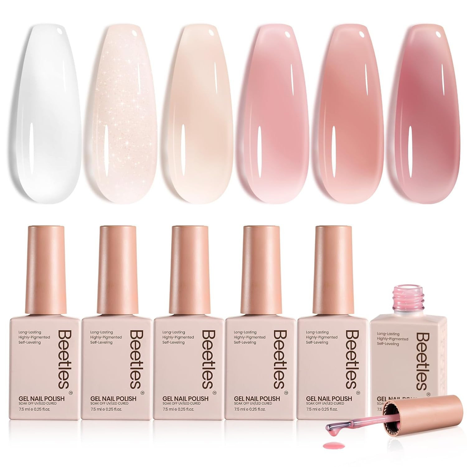Beetles Jelly Gel Nail Polish Set 6 Colors Neutral Sheer Milky White Nude Pink Gel Polish Kit Translucent Soak off Uv Nail Gel Diy Manicure 2024 New Nail Trend Nail Polish Gifts for Mom | Amazon (US)