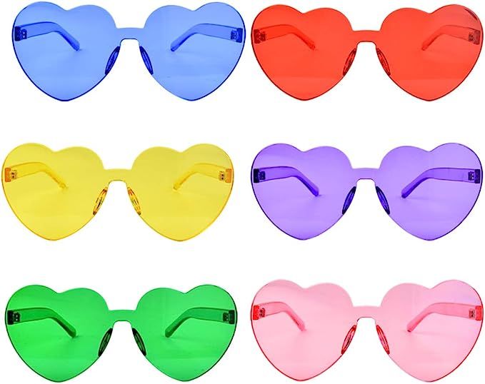Fengek 6 Pcs Heart Shape Sunglasses Frameless Transparent Glasses Party Favors for Girls, Women, ... | Amazon (US)