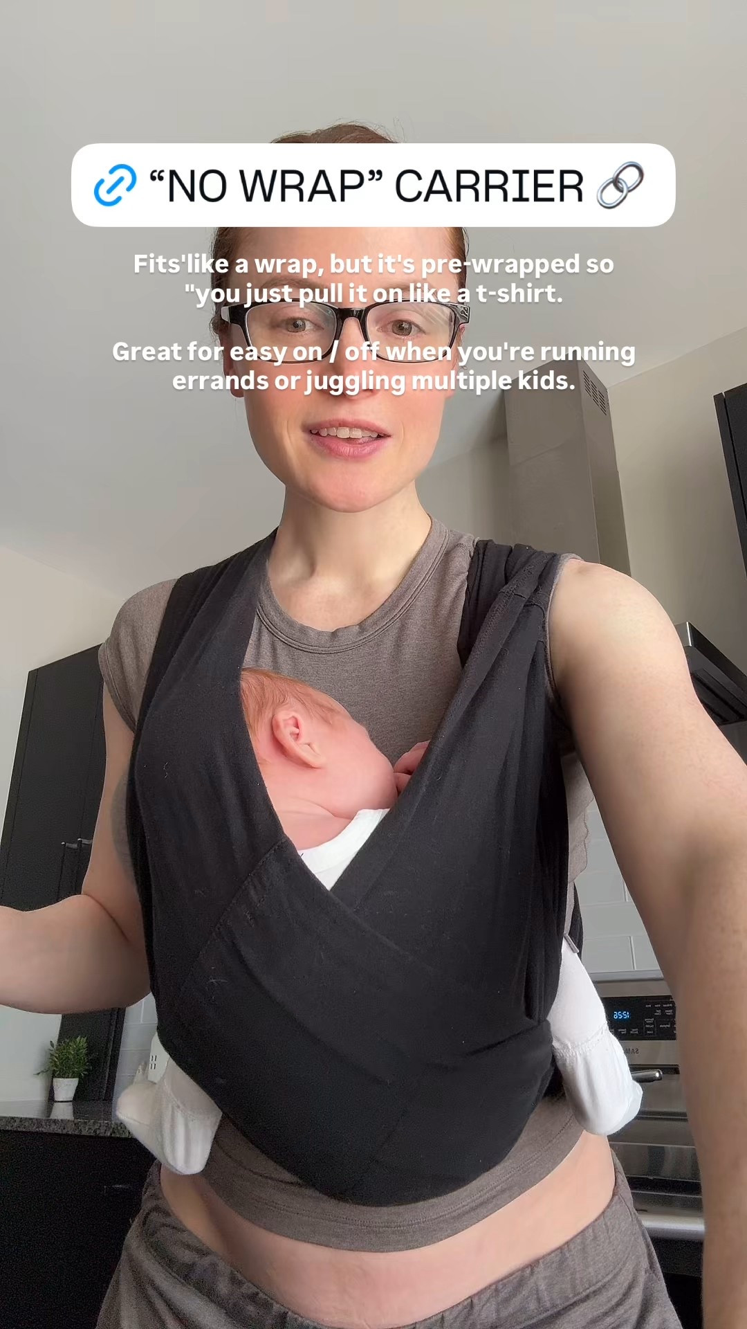 Fits like a wrap but without the fuss 🤍 I used this with my first from the time she was a newborn till ~3-4 months. Gets a little snug after that but still worth it imo  

Wearing a size XS as per the size chart recommendation 

#LTKBump #LTKBaby #LTKmomlife