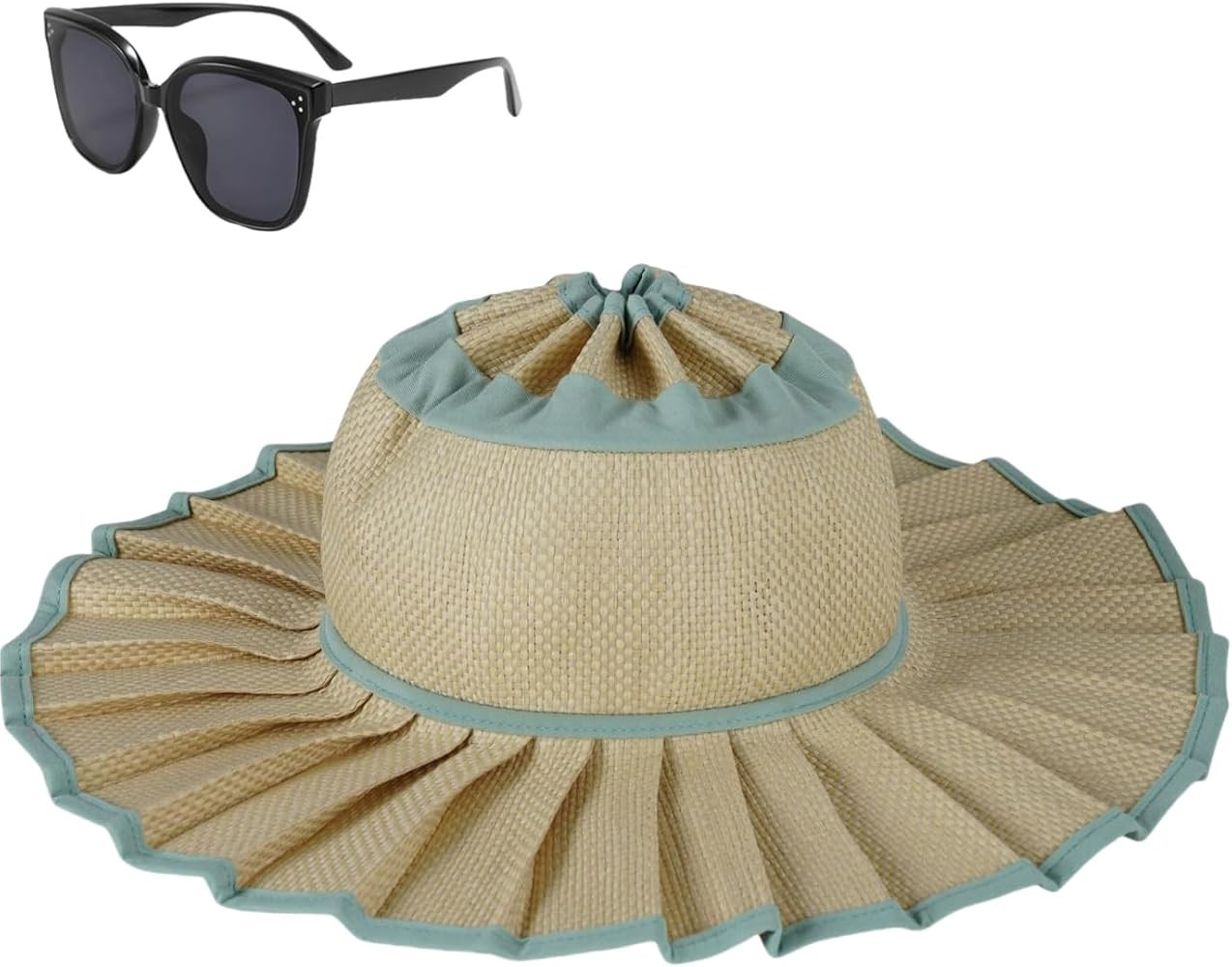 Women's Straw Reversible Pleated Sun Hat,Foldable Wide Brim Beach Hat,Summer Outdoor Travel UV Pr... | Amazon (US)