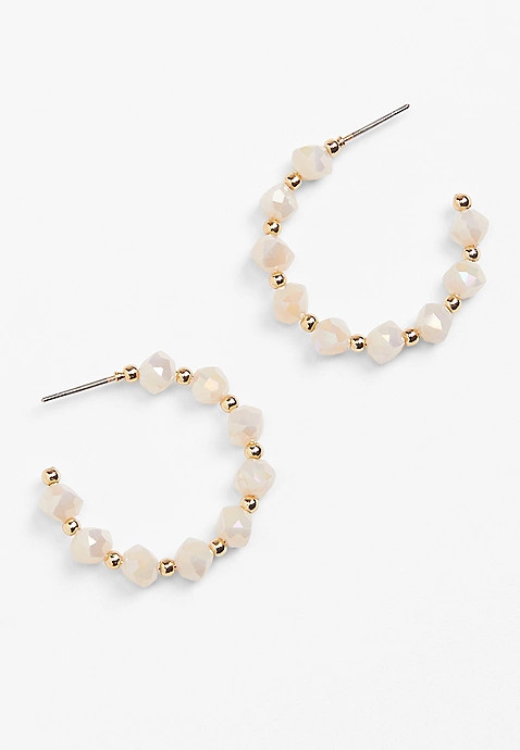 White Beaded Hoop Earrings | Maurices
