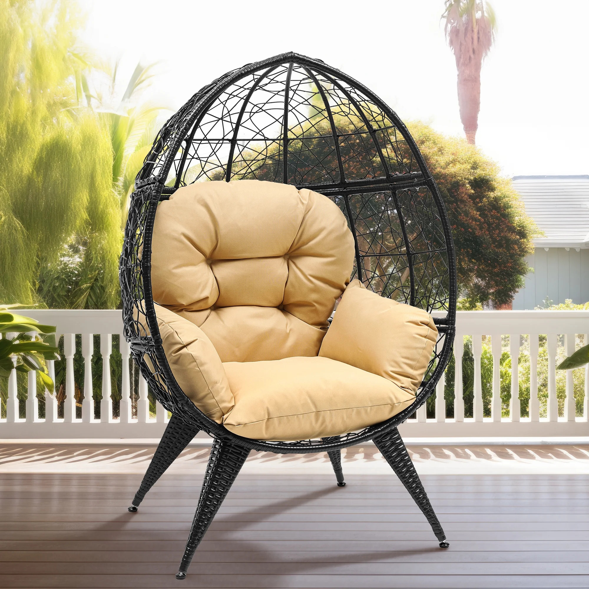 Dextrus Egg Chair Wicker Outdoor Indoor Oversized Large Lounger with Stand Cushion Egg Basket Cha... | Walmart (US)