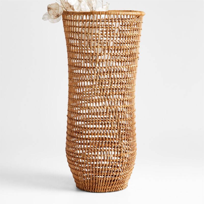 Algarve Large Light Brown Woven Vase 22" | Crate & Barrel | Crate & Barrel