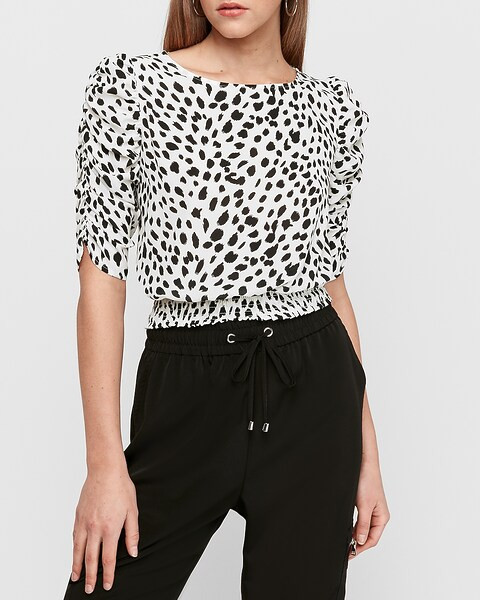 leopard puff sleeve banded top | Express