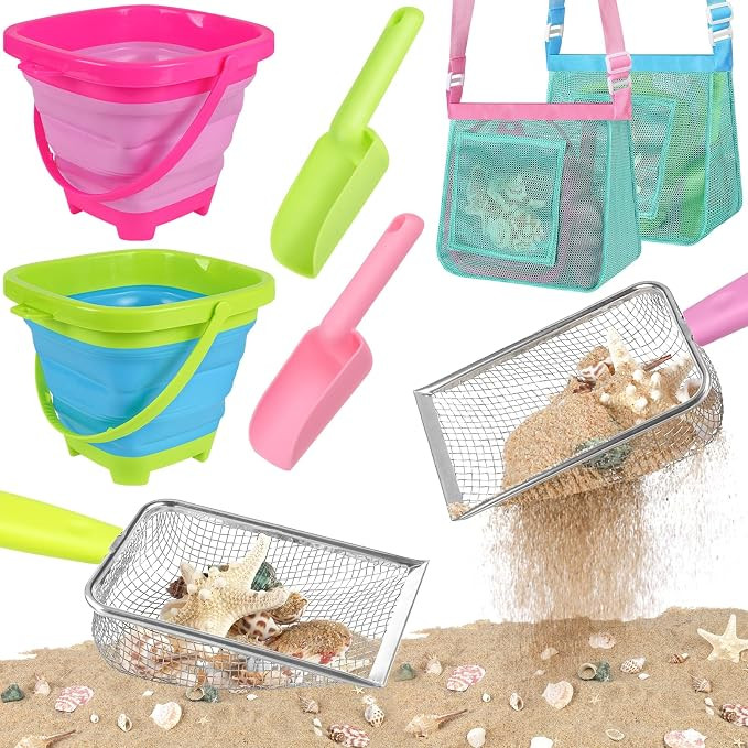 FHOZGECY 2 Pack Beachcombing Kit with Sifters for Beach Vacation Essentials | Collapsible Buckets... | Amazon (US)