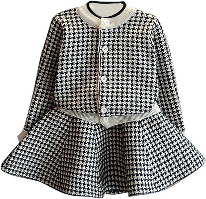 Amazon.com: C&M Wodro Girls Dress, Autumn Winter Toddler Kids Plaid Knitted Sweater Dress Set Bab... | Amazon (US)