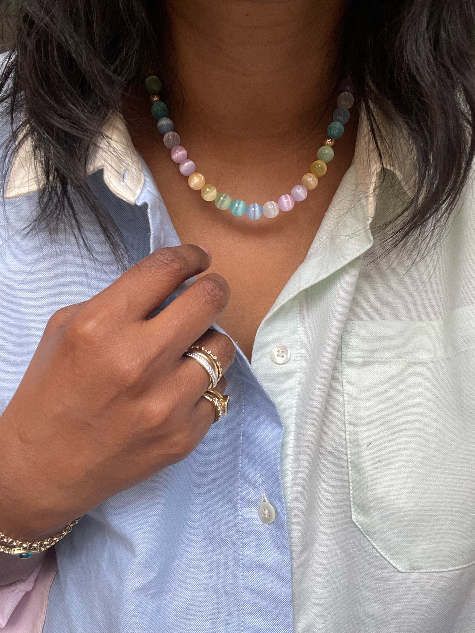 Multi colour summer beaded necklace 
AURUM + GREY 