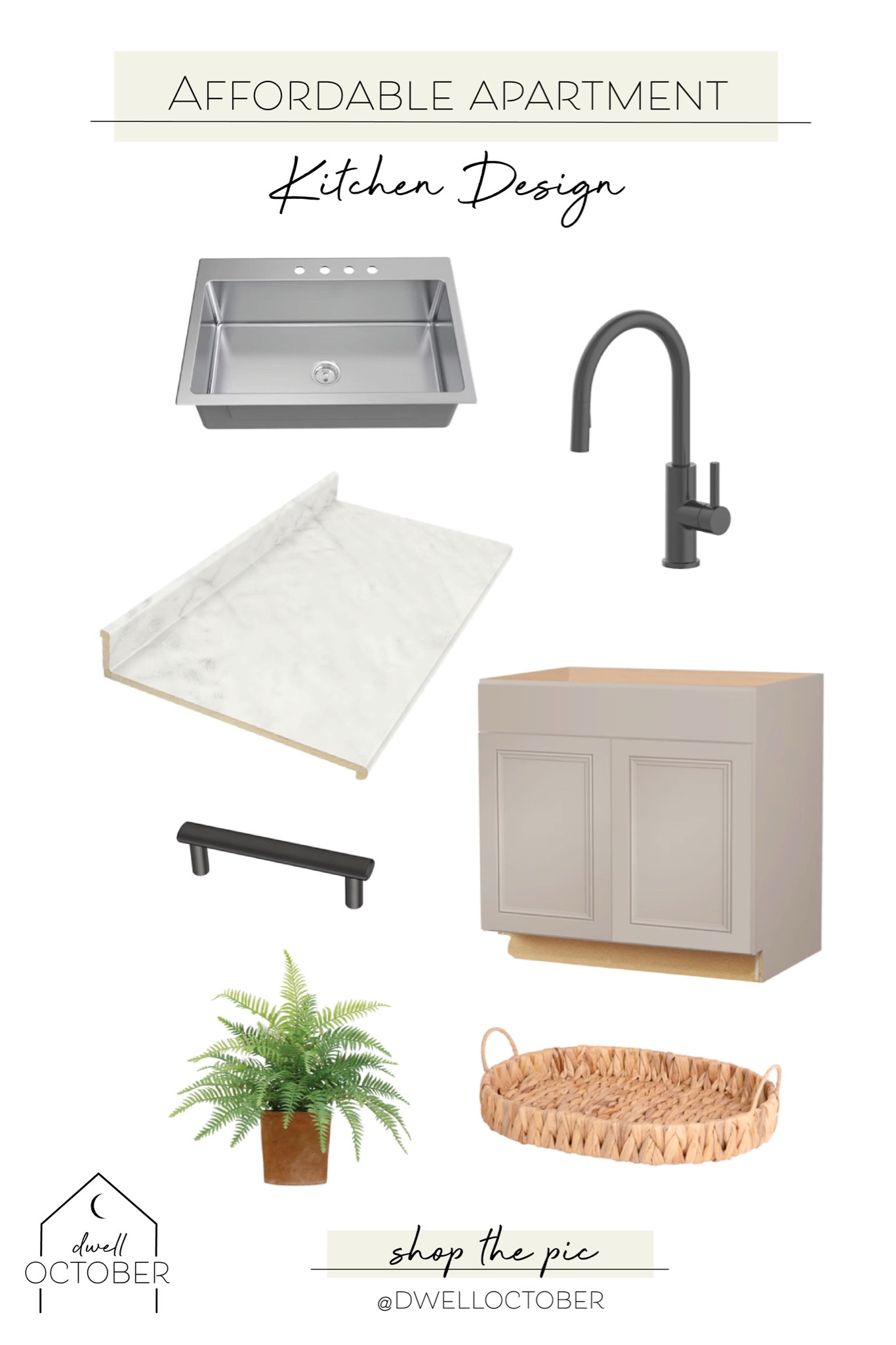 #AD we're excited to share this affordable apartment kitchen design #dwelloctoberstudio recently created for a local apartment owner. for this project, we teamed up with @loweshomeimprovement, exclusively using @loweshomeimprovement products to update a small kitchen. the beautiful gray cabinets were the focal point of this design. we selected a gray and white marble-inspired countertop, matte black cabinet handles, and a sleek black faucet for a modern look. best of all, this design was budget-friendly and could be implemented quickly using products stocked in store. #LowesPartner #dwelloctober

#LTKFindsUnder50 #LTKFindsUnder100 #LTKHome