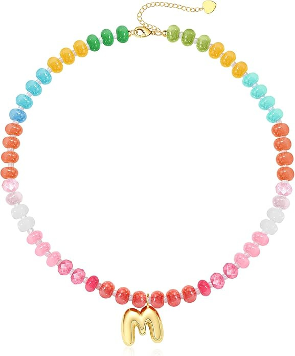 Initial Necklaces for Women, Beaded Necklaces for Women with Bubble Necklace Letter Stocking Stuf... | Amazon (US)