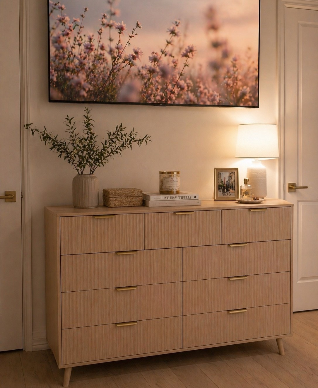 Guest bedroom glow up made EASY 😍✨ Modern dresser (cream) under $300, cutest Walmart lamp under $40 & warm bulbs for that cozy inviting glow! Such a simple upgrade that makes the whole room feel styled & welcoming. You need this little refresh! 🤍

#HomeGlowUp #GuestRoom #WalmartFinds #CozyHome

#LTKSaleAlert #LTKMothersDay #LTKHome