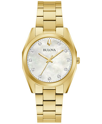 Bulova Women's Surveyor Diamond (1/20 ct. t.w.) Gold-Tone Stainless Steel Bracelet Watch 31mm - M... | Macy's