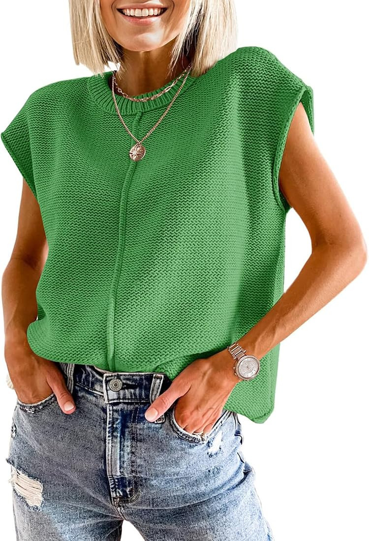 Seiciviy Womens Cap Sleeve Tops 2025 Trendy Tank Top Loose Knit Sweater Vests Cute Shirts Outfits... | Amazon (US)