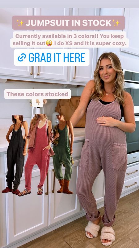 My favorite, Free People, waffle knit hotshot Frankie Jumpsuit is restocked and three colors! I wear a size extra small, and it still fits my bump. Go with your normal  size.

#LTKfindsunder100 #LTKstyletip #LTKbump