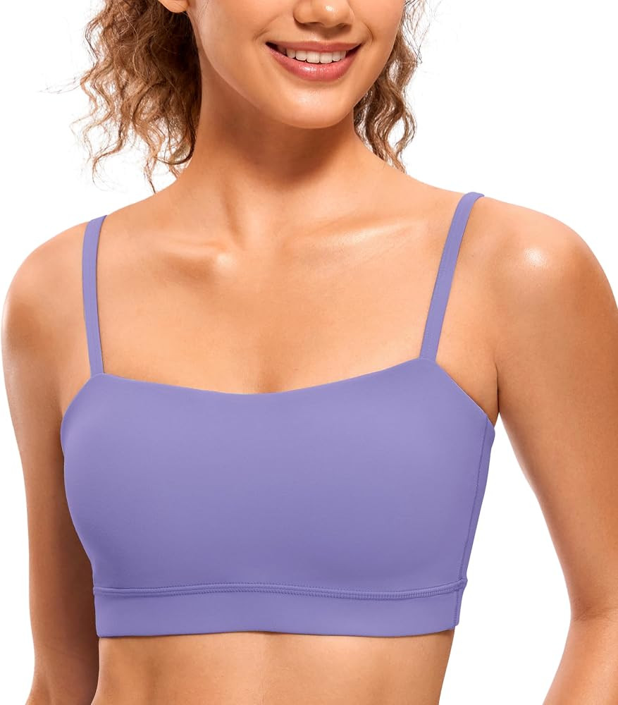 CRZ YOGA Butterluxe Womens Adjustable Spaghetti Thin Strap Sports Bra - Padded Wireless Square Ne... | Amazon (US)