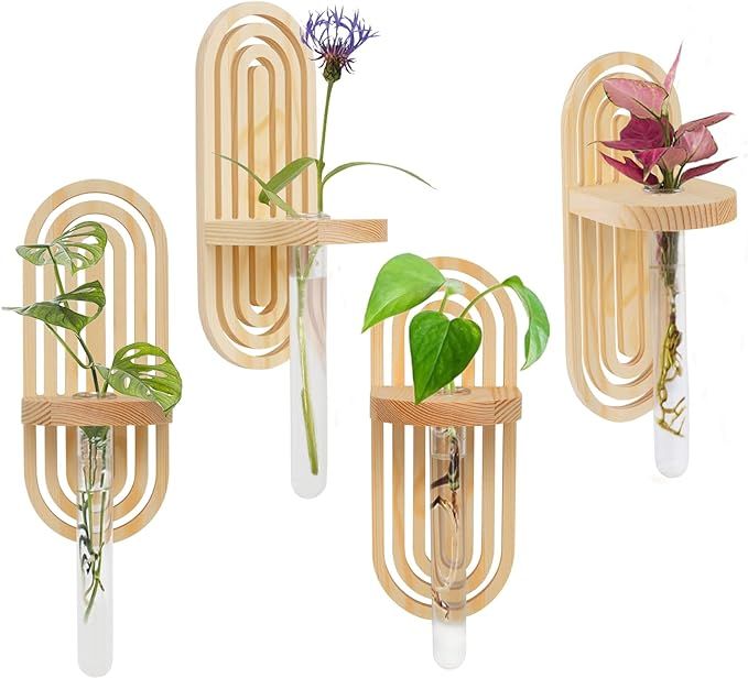 Biubee Plastic Wall Hanging Planter Tubes with Wooden Holders- 4 Set Separate Wall Mounted Propag... | Amazon (US)