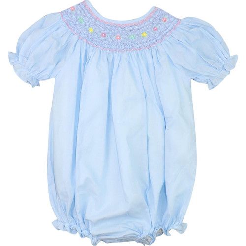 Blue Geometric Smocked Rosette Bubble | Cecil and Lou