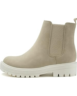 Soda Pilot ~ Women Lug Sole Low Heel Chelsea Fashion Ankle Bootie w/Double Elastic Gore | Amazon (US)