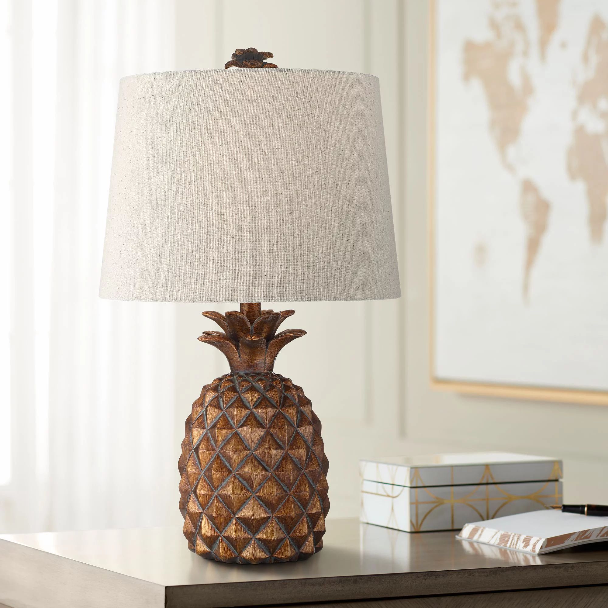 Regency Hill Tropical Accent Table Lamp 23.75" High Pineapple Brown Oatmeal Fabric Tapered Drum S... | Walmart (US)