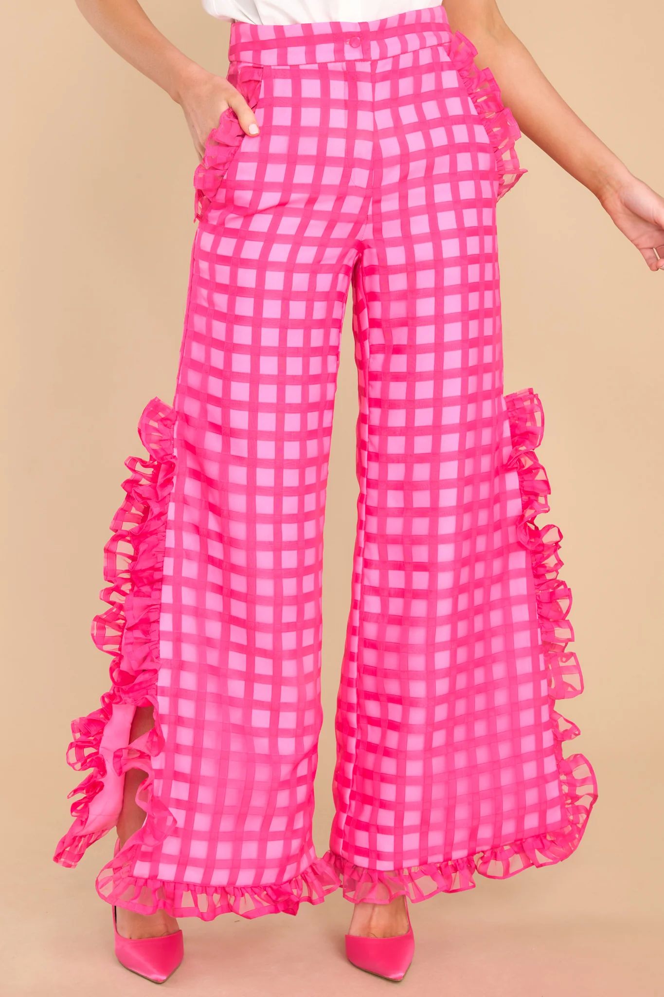 Penny Hot Pink Lattice Organza Ruffle Pants | Red Dress 