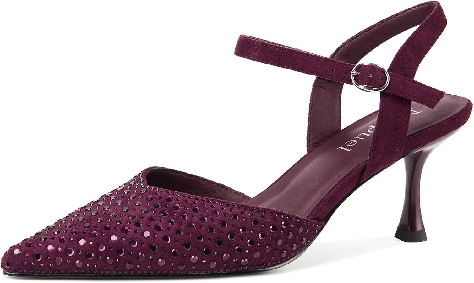 Rhinestone Kitten Heels for Women Closed Pointed Toe Stiletto Heels Ankle Strap Buckle Prom Party... | Amazon (US)