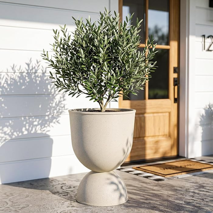 KOL Planters Flower Pots, Large Plastic Urn Planters for Indoor Outdoor Plants, Beige Pedestal Planter Pots, 23 Inch Tall Decorative Planters with Drainage Holes & Plugs for Patio Garden, 1 Pack | Amazon (US)