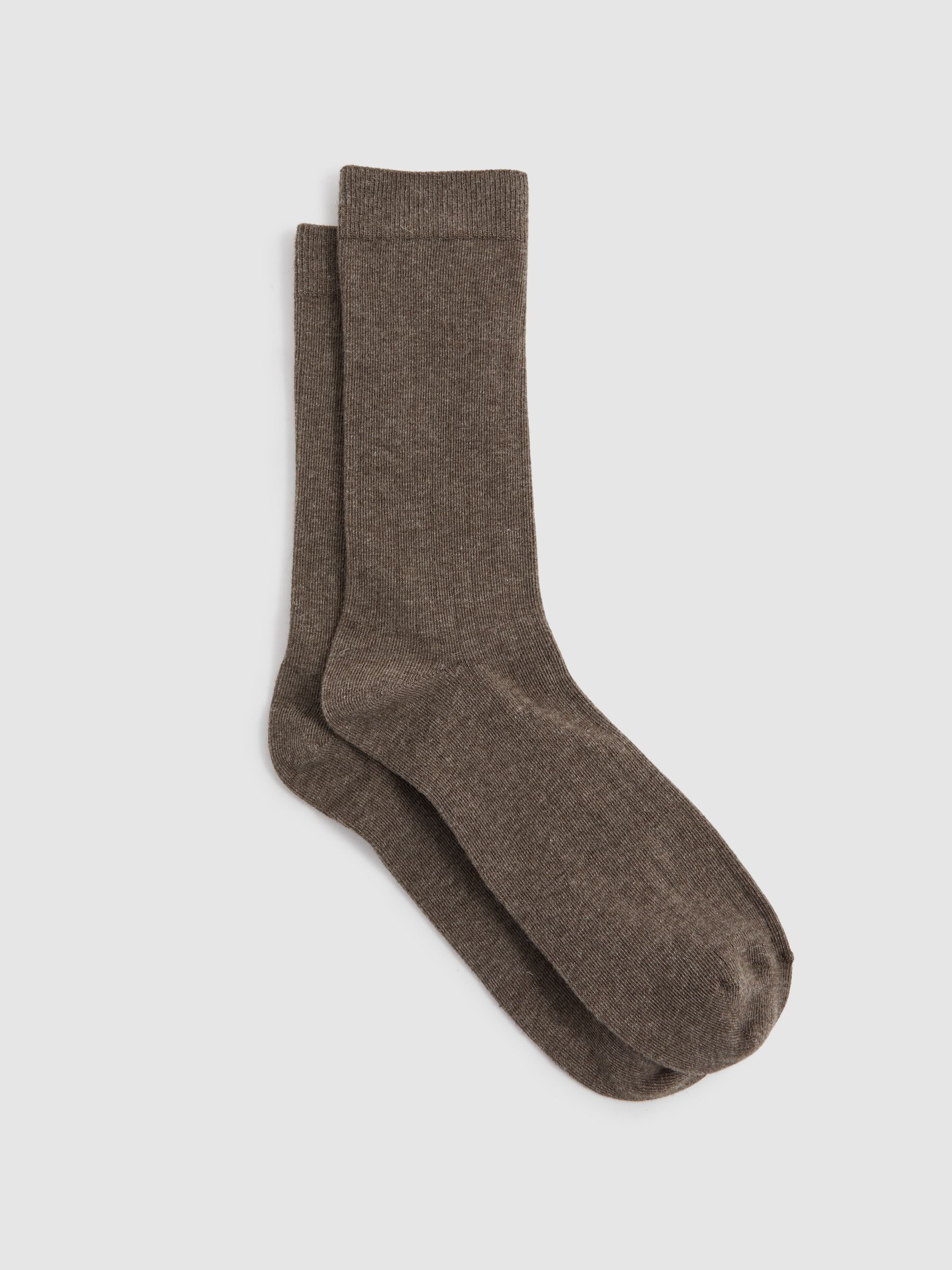 Reiss Cotton Blend Ribbed Loafer Socks in Chocolate - REISS | Reiss UK