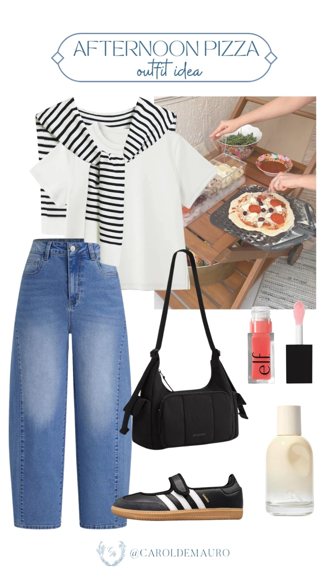 afternoon pizza, outfit idea, summer look, casual outfit, mary jane samba, barrel jeans, glossier you perfume, elf lipgloss, basic tee, petite fashion

#LTKootd #LTKPetite #LTKU