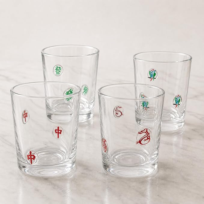 4 Pcs Mahjong Icon Juice Glasses, 14 oz Embossed Hand-Painted Cups | Embossed glass cups with han... | Amazon (US)