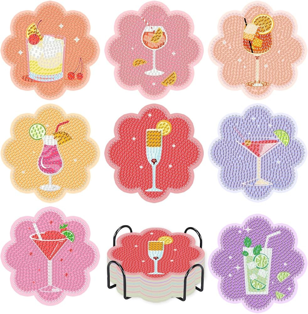 Canrichshop 8 Pcs Diamond Painting Coasters,Diamond Painting Kits,Vintage Cocktail Diamond Art Co... | Amazon (US)