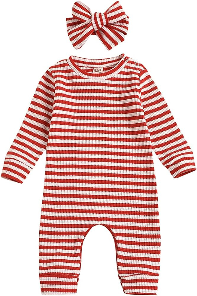 Newborn Infant Baby Girl Romper Bodysuit Girls Stripe Print One Piece Jumpsuit Pants Clothes Outf... | Amazon (US)