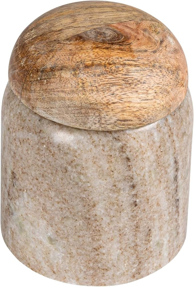 Creative Co-Op Modern Marble Canister with Wood Lid, Natural | Amazon (US)