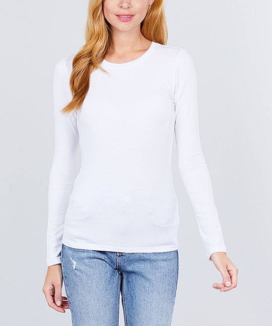 SBS Fashion Women's Tee Shirts Wht-white - White Long-Sleeve Top - Women | Zulily