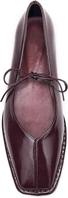 Lace Up Ballet Flats for Women Bow Square Toe Mary Jane Flats Slip On Leather Ballerina Shoes | Amazon (US)