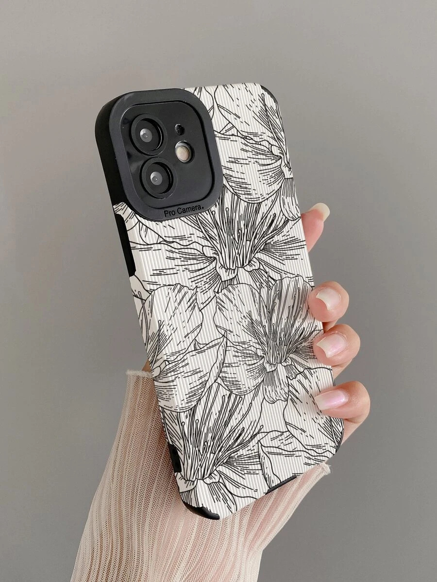 1pc Leather Tpu Flower Painting Phone Case Compatible With Iphone 11, 12, 13, 14, 12 Pro Max, 13 ... | SHEIN