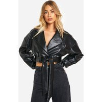 Womens Faux Leather Belted Crop Jacket - Black - 10 | boohoo (US & Canada)